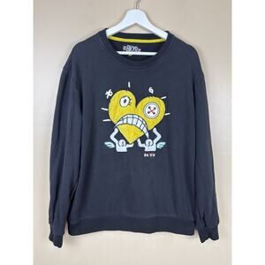 BKYS Black Graphic Sweatshirt Mens XL Yellow Heart Money Monster Embroidered